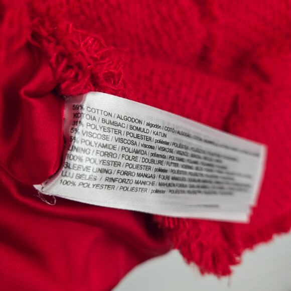 NWT Mango S Red Wintour Tweed Jacket Button Down Collarless Knit Long Sleeve - Picture 10 of 11